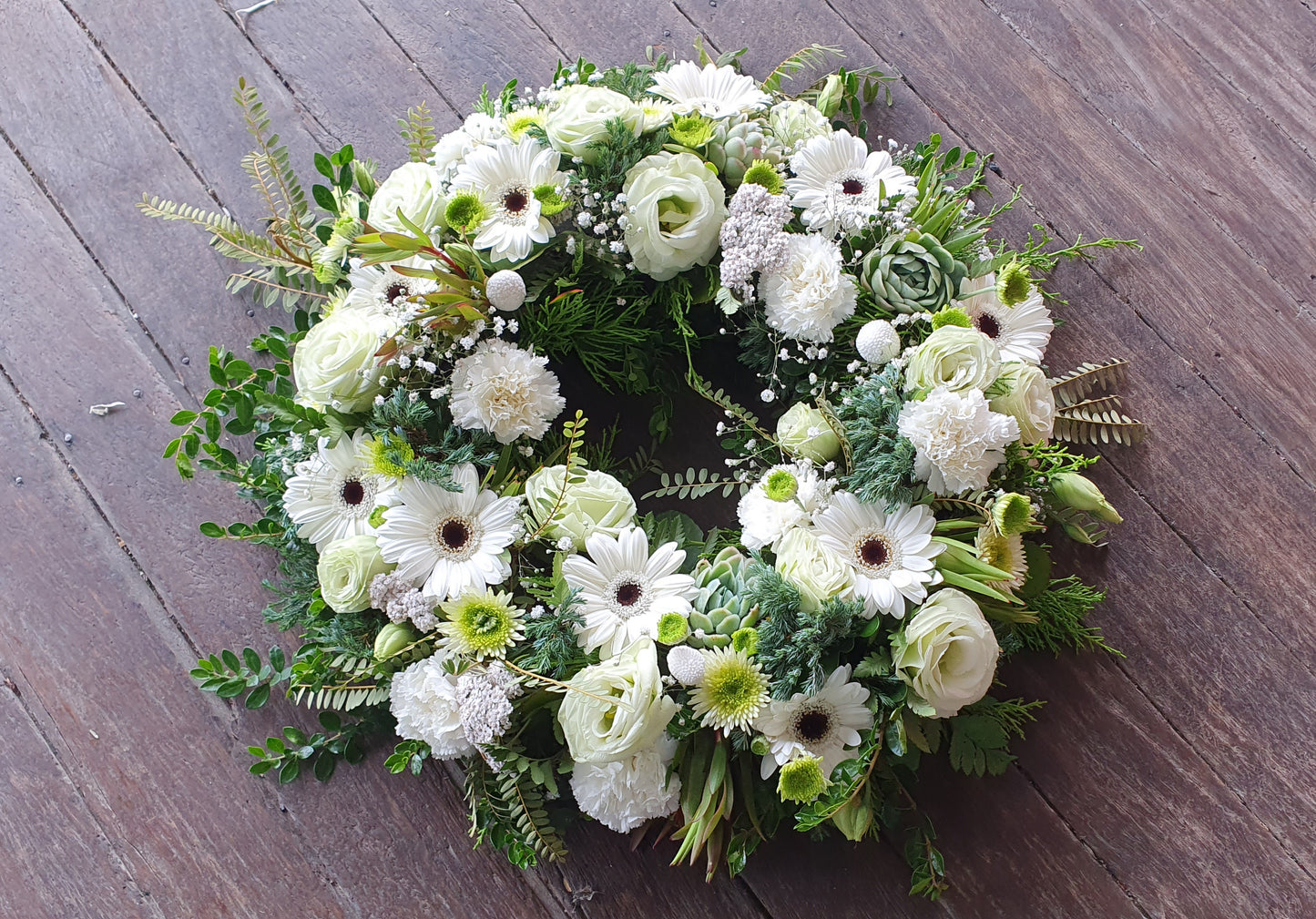 White and green Circle of life wreath